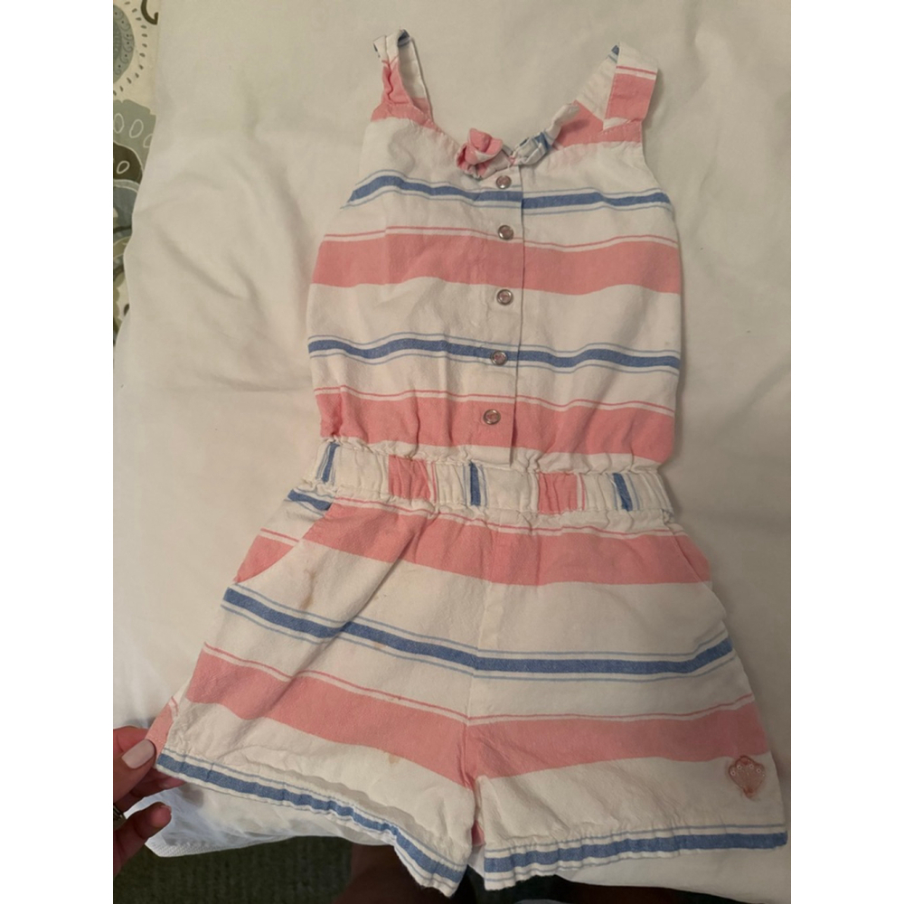 Girls Sergent Major Romper Size 3ANS White Pink Blue Striped - Picture 1 of 9